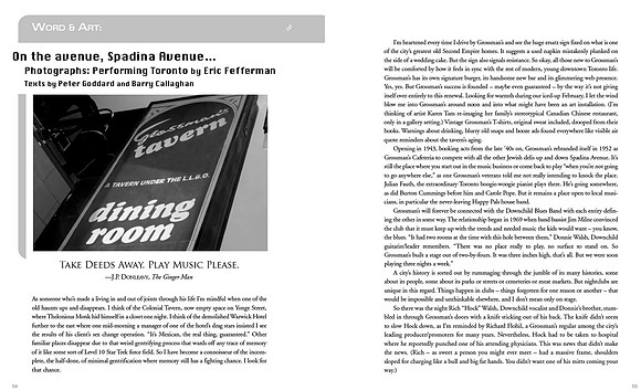 Eric Fefferman Photography Exile Quarterly Grossman's  Tavern Article Barry callaghan Peter Goddard